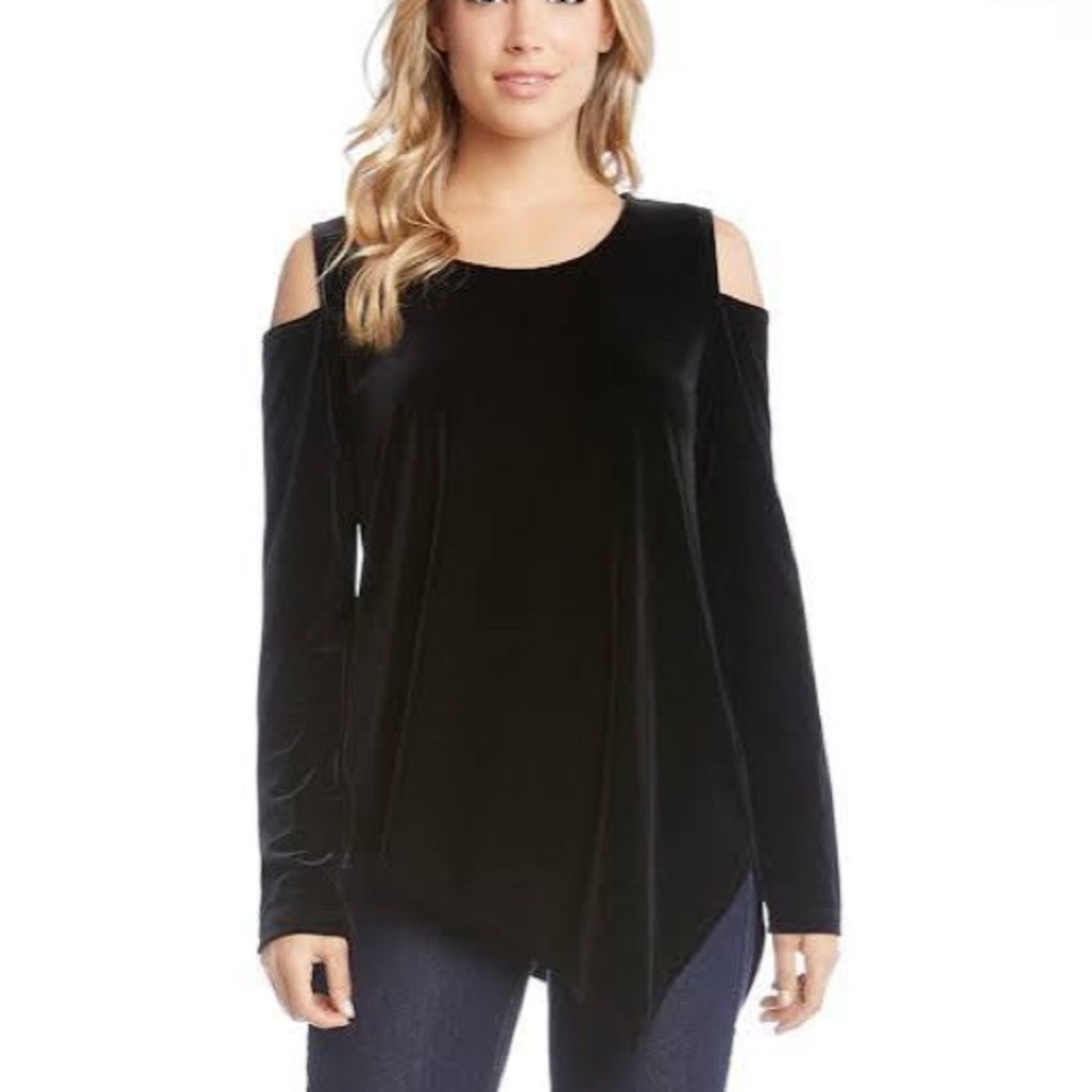 Black Cold-Shoulder Long-Sleeve Women's Top